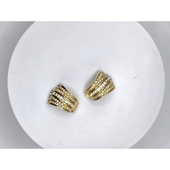 Christian DIOR signed rhinestone pave gold plated Clip on Earrings stunning - Picture 4 of 8